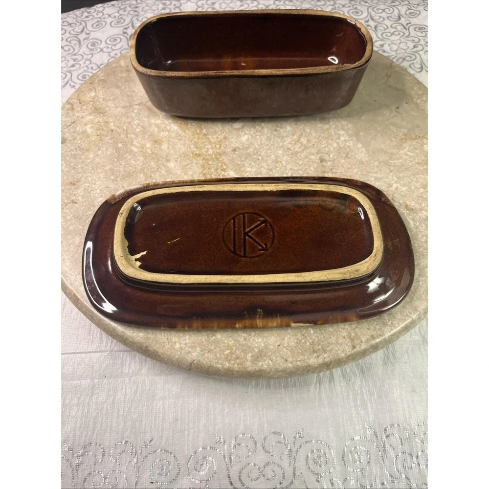 1970's Hull  Kathy Kale Brown Drip Glazed Pottery Butter Dish Excellent Cond